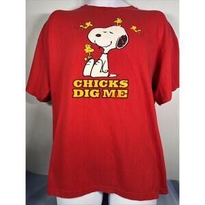 Peanuts Snoopy Woodstock 2010 Red Mens T-Shirt Sz XL Chicks Dig Me